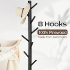 Coat Rack, Freestanding Coat Rack with 8 Hooks and 3 Adjustable Size Tree Coat Racks for Bedroom, Hallway, Entrance, Office, for Hats, Coats, Scarves, Handbags - Grand Goldman