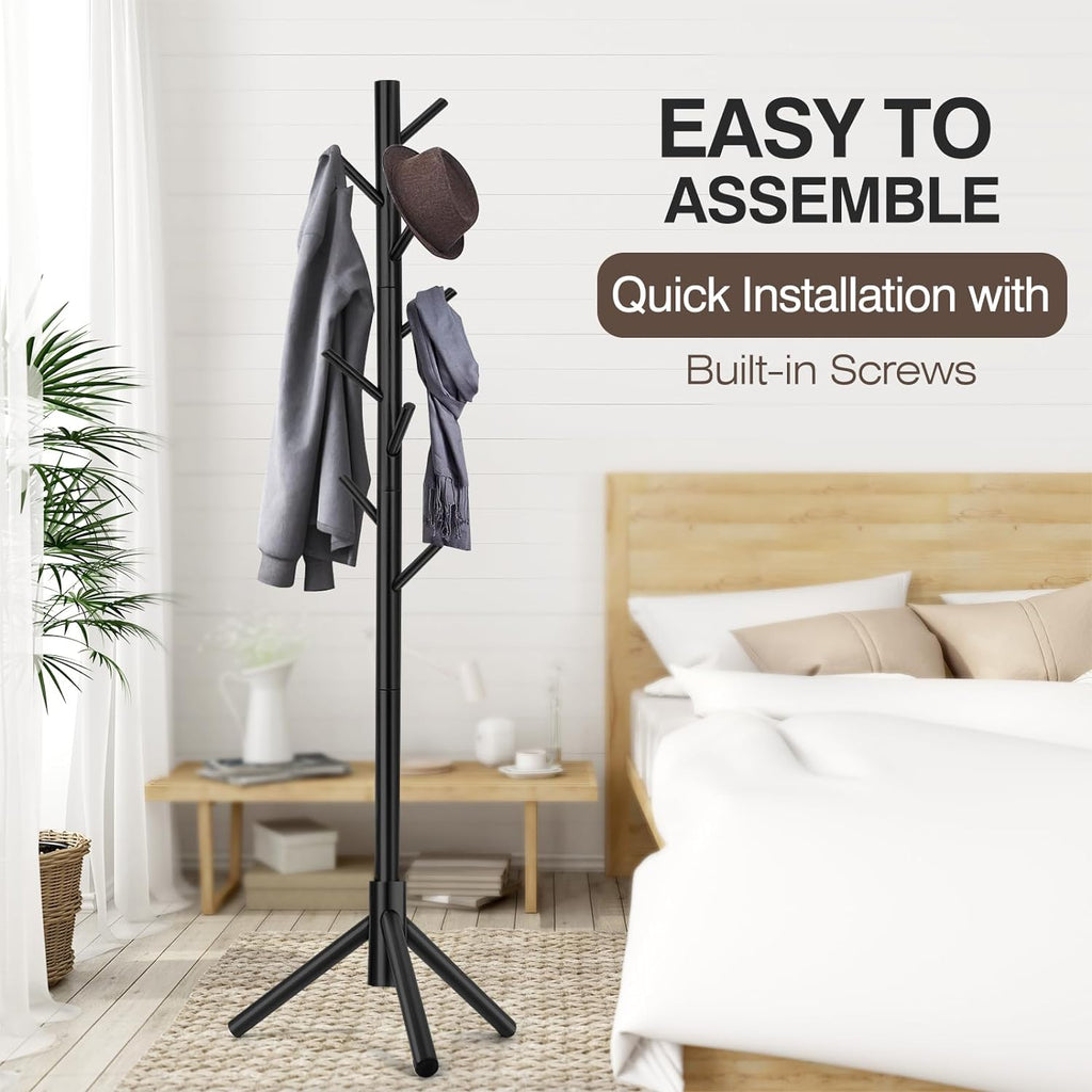 Coat Rack, Freestanding Coat Rack with 8 Hooks and 3 Adjustable Size Tree Coat Racks for Bedroom, Hallway, Entrance, Office, for Hats, Coats, Scarves, Handbags - Grand Goldman