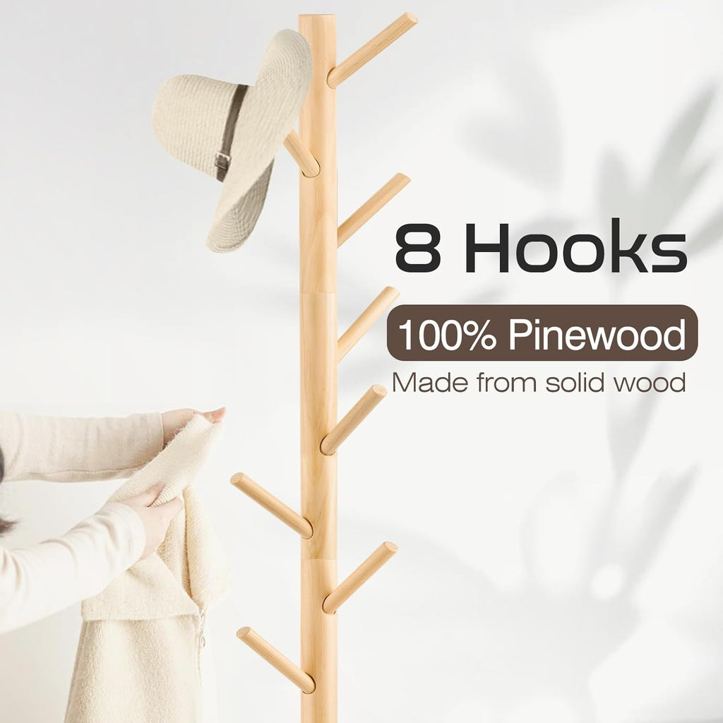 Coat Rack, Freestanding Coat Rack with 8 Hooks and 3 Adjustable Size Tree Coat Racks for Bedroom, Hallway, Entrance, Office, for Hats, Coats, Scarves, Handbags - Grand Goldman
