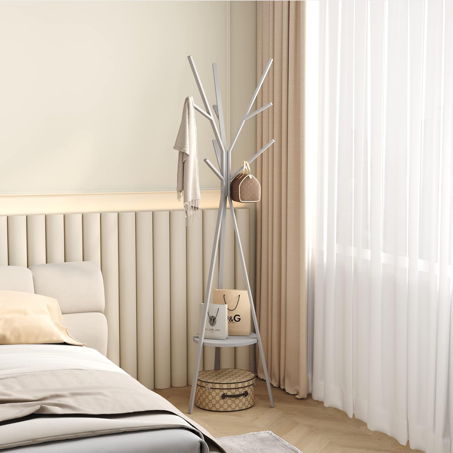 Coat Rack Hat Stand Free Standing Display Hall Tree Metal Hat Hanger Garment Storage Holder with 9 Hooks for Clothes Hats and Scarves in Gold,17.72"Wx17.72"Dx70.87" - Grand Goldman