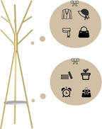 Coat Rack Hat Stand Free Standing Display Hall Tree Metal Hat Hanger Garment Storage Holder with 9 Hooks for Clothes Hats and Scarves in Gold,17.72"Wx17.72"Dx70.87" - Grand Goldman