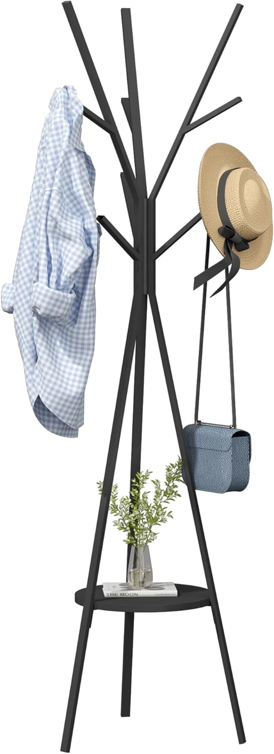 Coat Rack Hat Stand Free Standing Display Hall Tree Metal Hat Hanger Garment Storage Holder with 9 Hooks for Clothes Hats and Scarves in Gold,17.72"Wx17.72"Dx70.87" - Grand Goldman