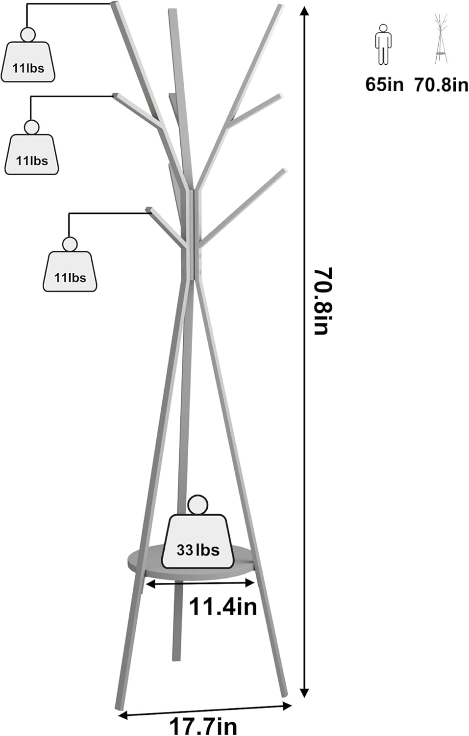 Coat Rack Hat Stand Free Standing Display Hall Tree Metal Hat Hanger Garment Storage Holder with 9 Hooks for Clothes Hats and Scarves in Gold,17.72"Wx17.72"Dx70.87" - Grand Goldman