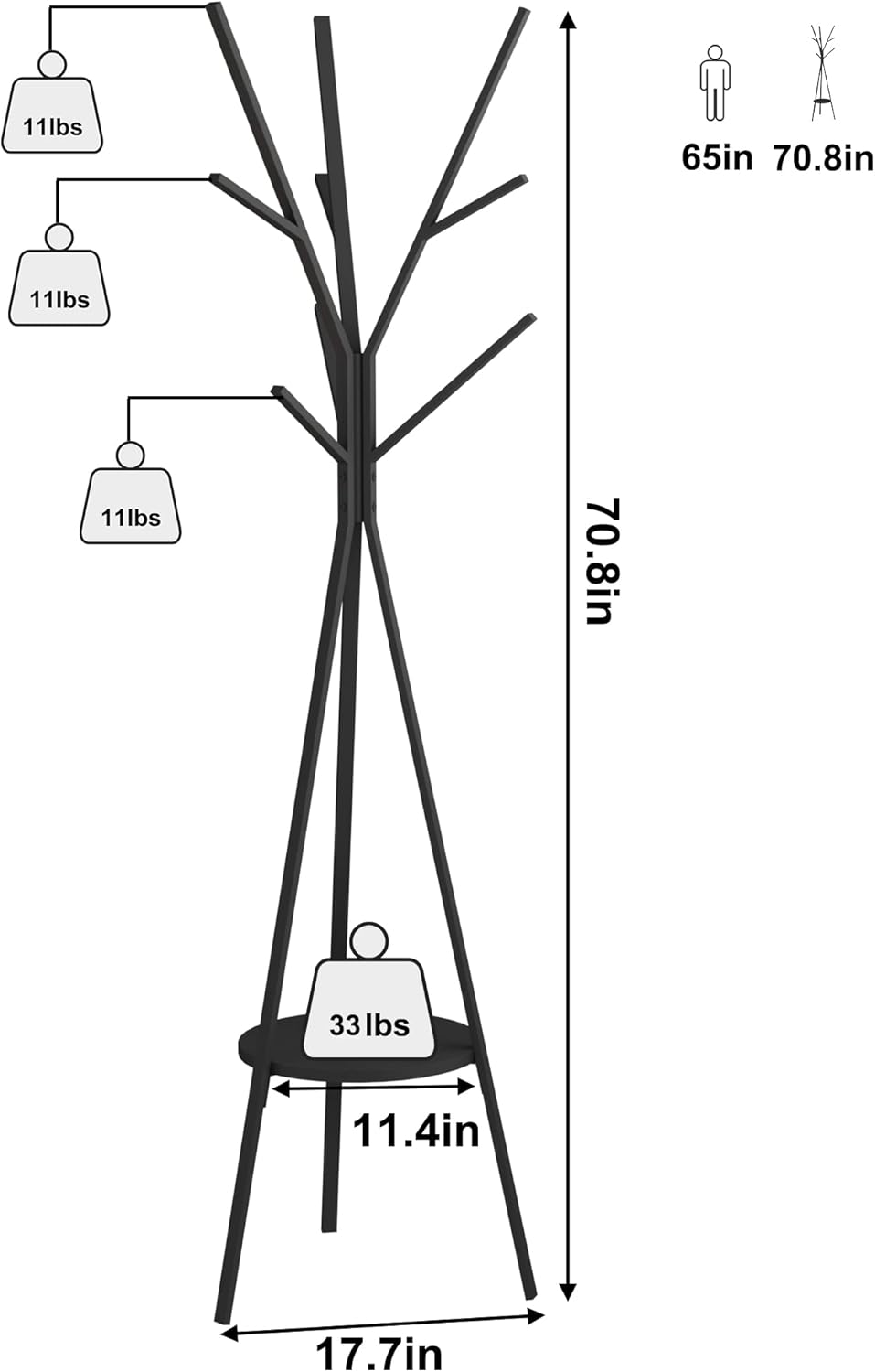 Coat Rack Hat Stand Free Standing Display Hall Tree Metal Hat Hanger Garment Storage Holder with 9 Hooks for Clothes Hats and Scarves in Gold,17.72"Wx17.72"Dx70.87" - Grand Goldman