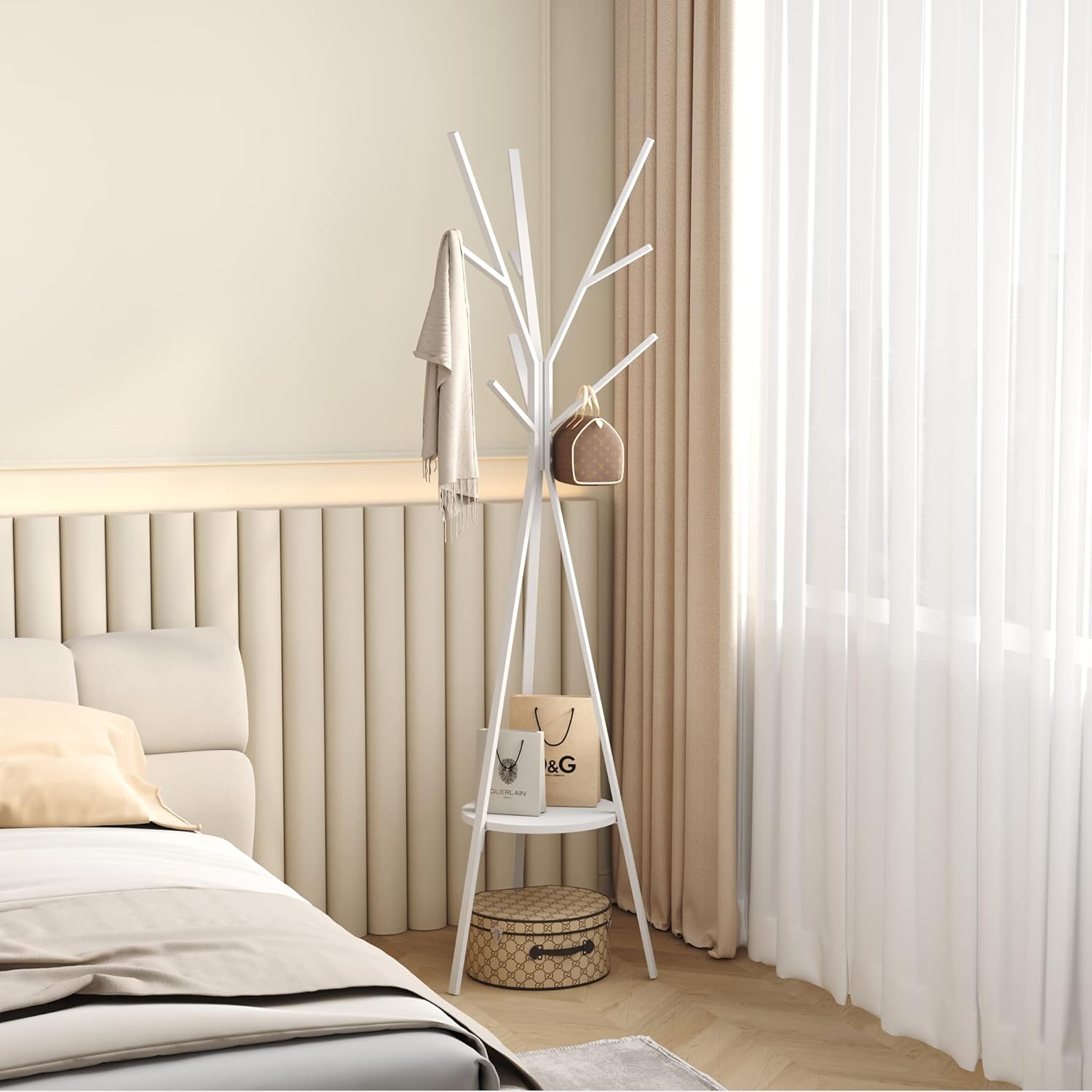 Coat Rack Hat Stand Free Standing Display Hall Tree Metal Hat Hanger Garment Storage Holder with 9 Hooks for Clothes Hats and Scarves in Gold,17.72"Wx17.72"Dx70.87" - Grand Goldman