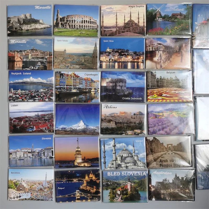 Coated Paper Fridge Magnets Tourist Souvenir Marseille Amsterdam Crotia Netherland Iceland Spain Belgium Italy Travel Gift Decor - Grand Goldman