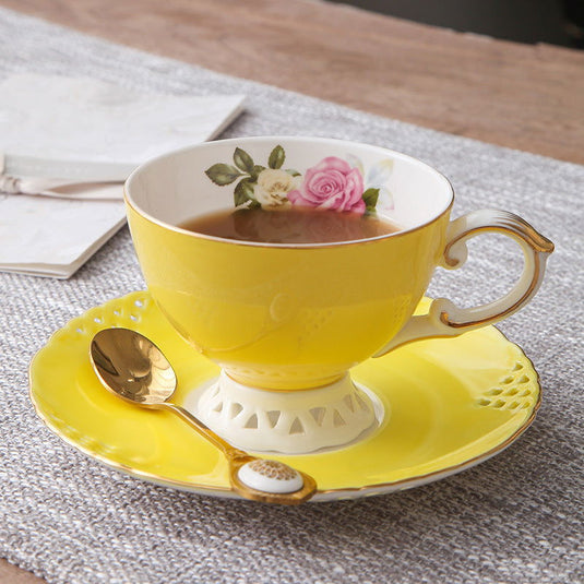 Coffee Cup And Saucer Set Ceramic Light Luxury Bone China Flower Tea Cup And Tray - Grand Goldman