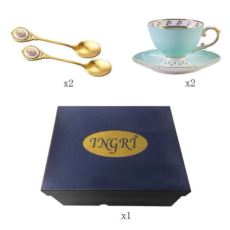 Coffee Cup And Saucer Set Ceramic Light Luxury Bone China Flower Tea Cup And Tray - Grand Goldman