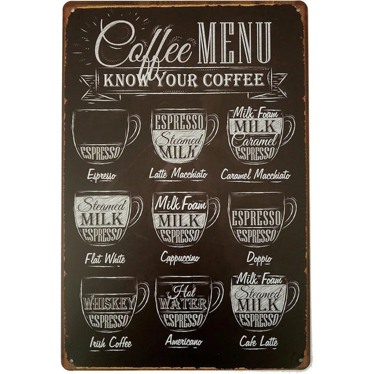 Coffee Metal Tin Signs Vintage Plaque Metal Plate Retro Wall Art Posters for Cafe Kitchen Bar Pub Clubs Iron Painting Decoration - Grand Goldman