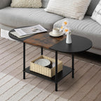 Coffee Tables for Living Room,2-Tier Small Coffee Table Industrial Modern Black Coffee Table with Storage Shelf and Wood Tabletop for Small Space,Home Office - Grand Goldman