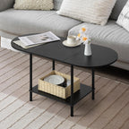 Coffee Tables for Living Room,2-Tier Small Coffee Table Industrial Modern Black Coffee Table with Storage Shelf and Wood Tabletop for Small Space,Home Office - Grand Goldman
