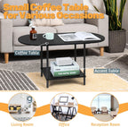 Coffee Tables for Living Room,2-Tier Small Coffee Table Industrial Modern Black Coffee Table with Storage Shelf and Wood Tabletop for Small Space,Home Office - Grand Goldman