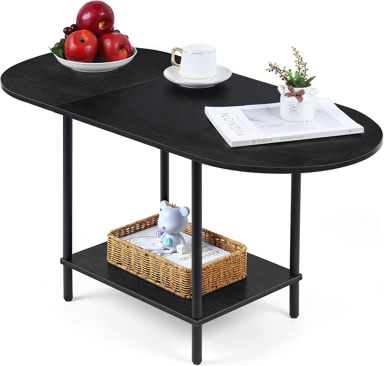 Coffee Tables for Living Room,2-Tier Small Coffee Table Industrial Modern Black Coffee Table with Storage Shelf and Wood Tabletop for Small Space,Home Office - Grand Goldman