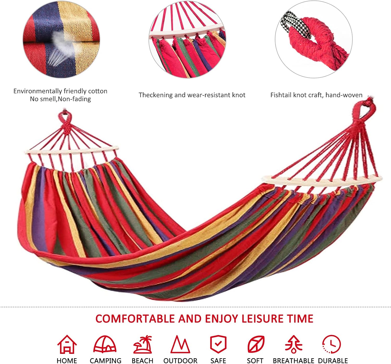 Colel Hammock, Cotton Canvas Hammock Portable Camping Hammock with Carrying Bag Two Anti Roll Balance Beam Metal Carabiner Ropes and Tree Straps for Travel Patio Garden - Grand Goldman