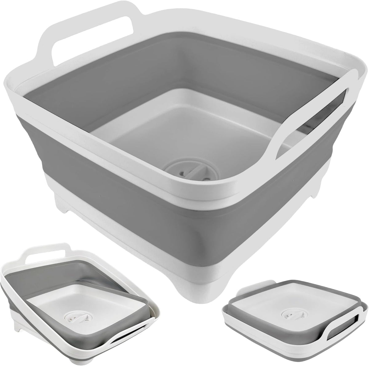 Collapsible Wash Basin for Baby Bottles with Drain Plug, 2.4 Gallons Space-Saving Camping Sink for RV, Collapsible Dish Tub (Gray) - Grand Goldman