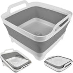 Collapsible Wash Basin for Baby Bottles with Drain Plug, 2.4 Gallons Space-Saving Camping Sink for RV, Collapsible Dish Tub (Gray) - Grand Goldman