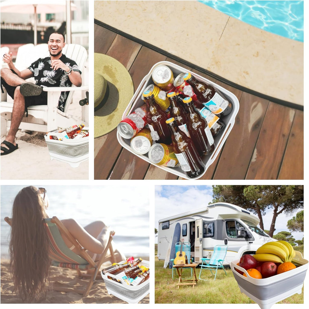 Collapsible Wash Basin for Baby Bottles with Drain Plug, 2.4 Gallons Space-Saving Camping Sink for RV, Collapsible Dish Tub (Gray) - Grand Goldman