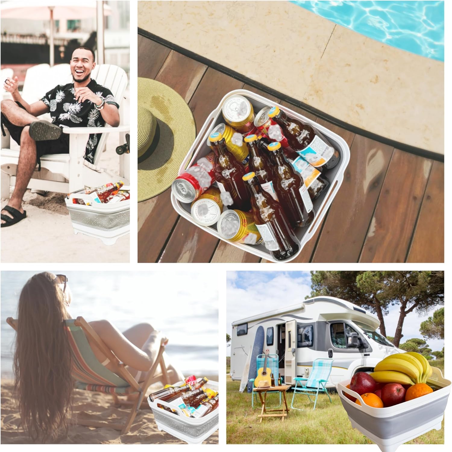 Collapsible Wash Basin for Baby Bottles with Drain Plug, 2.4 Gallons Space-Saving Camping Sink for RV, Collapsible Dish Tub (Gray) - Grand Goldman