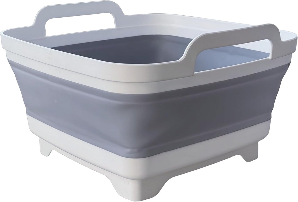 Collapsible Wash Basin for Baby Bottles with Drain Plug, 2.4 Gallons Space-Saving Camping Sink for RV, Collapsible Dish Tub (Gray) - Grand Goldman