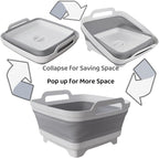Collapsible Wash Basin for Baby Bottles with Drain Plug, 2.4 Gallons Space-Saving Camping Sink for RV, Collapsible Dish Tub (Gray) - Grand Goldman
