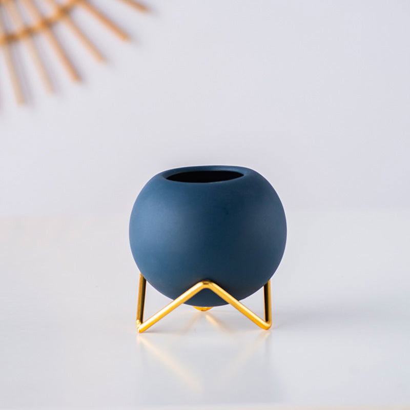 Colored Nordic Round Creative Ceramic Vase Modern Design Desktop Small Flower Pot Home Office Kitchen - Grand Goldman