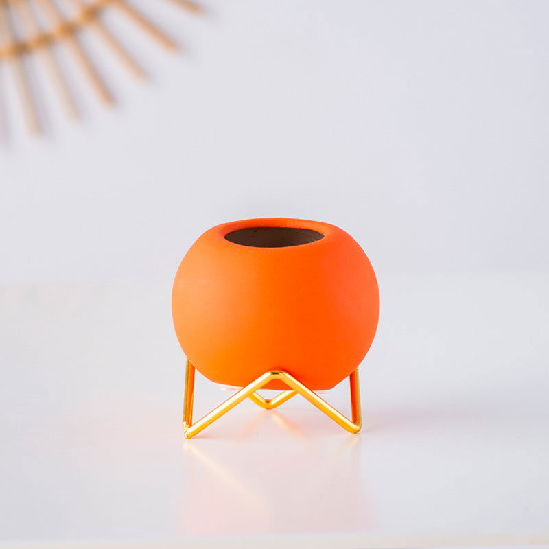 Colored Nordic Round Creative Ceramic Vase Modern Design Desktop Small Flower Pot Home Office Kitchen - Grand Goldman