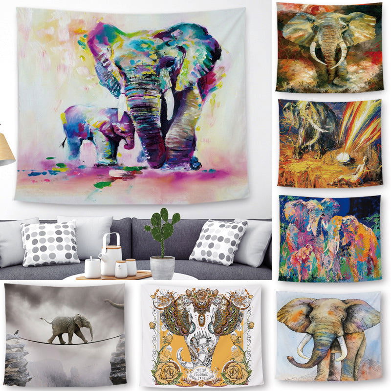 Colorful Elephant Peach Skin Tapestry Fabric Wall Decoration Hanging Cloth - Grand Goldman