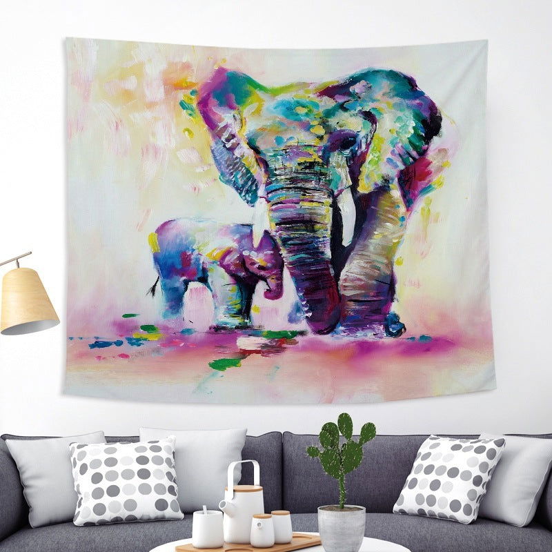 Colorful Elephant Peach Skin Tapestry Fabric Wall Decoration Hanging Cloth - Grand Goldman