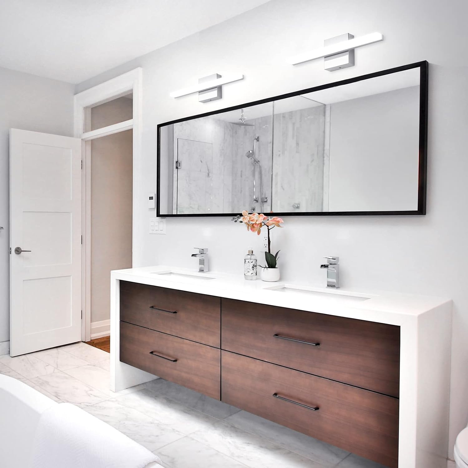 Combuh Modern Bathroom Light Fixtures Over Mirror 16 Inch IP44 9W Chrome Bathroom Vanity Light Bar for Bathroom Wall Light Fixtures Cool White 6000K - Grand Goldman