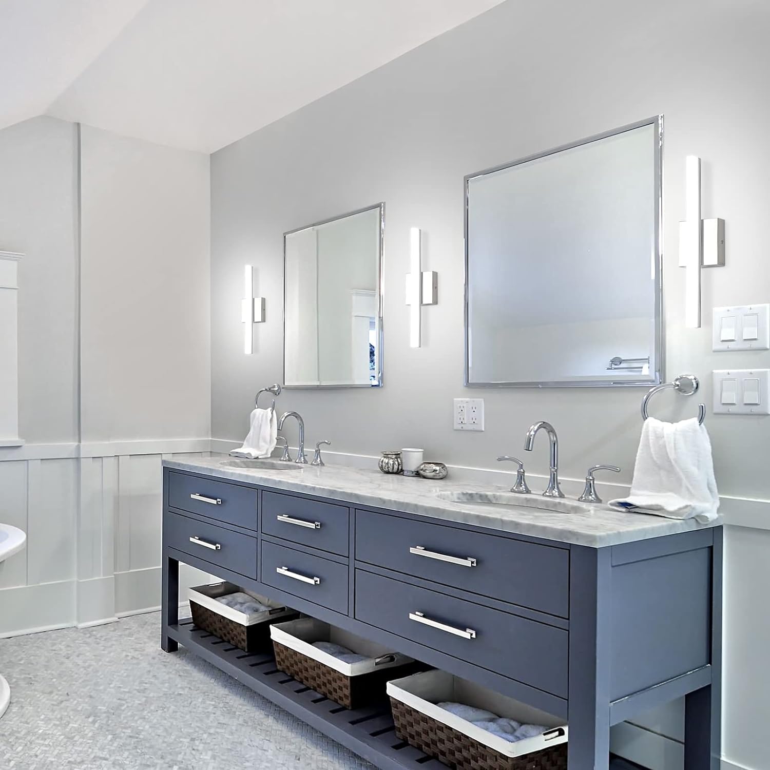 Combuh Modern Bathroom Light Fixtures Over Mirror 16 Inch IP44 9W Chrome Bathroom Vanity Light Bar for Bathroom Wall Light Fixtures Cool White 6000K - Grand Goldman