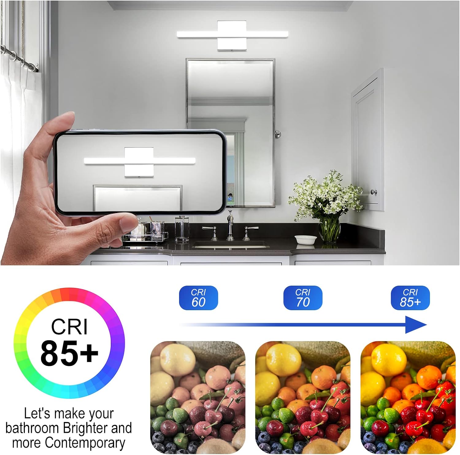 Combuh Modern Bathroom Light Fixtures Over Mirror 16 Inch IP44 9W Chrome Bathroom Vanity Light Bar for Bathroom Wall Light Fixtures Cool White 6000K - Grand Goldman