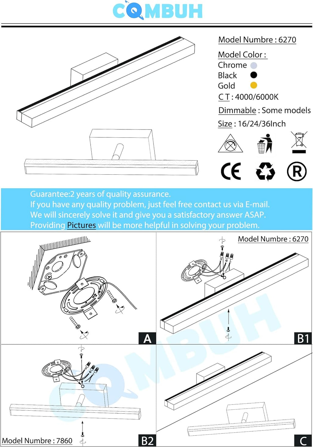 Combuh Modern Bathroom Light Fixtures Over Mirror 16 Inch IP44 9W Chrome Bathroom Vanity Light Bar for Bathroom Wall Light Fixtures Cool White 6000K - Grand Goldman