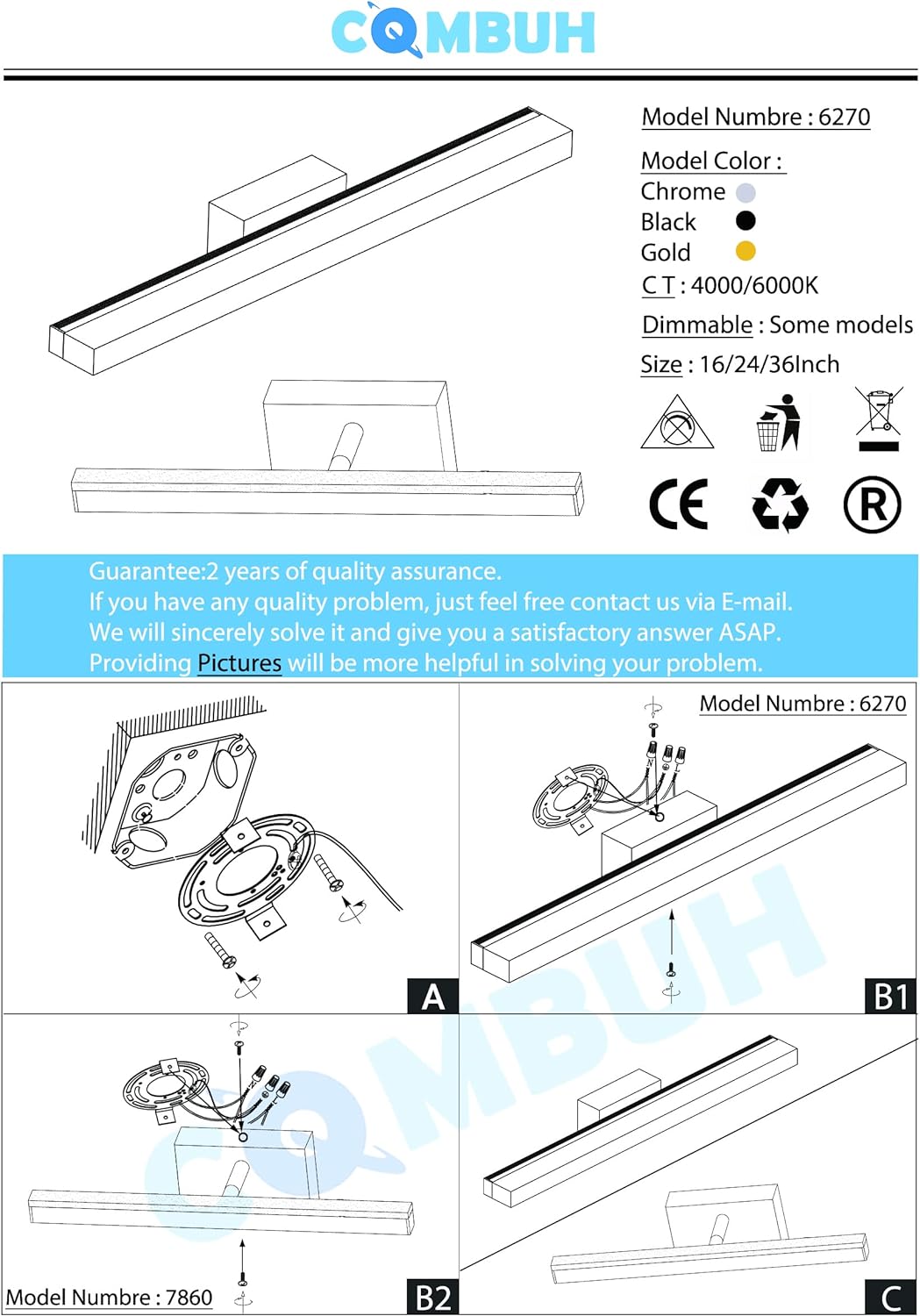 Combuh Modern Bathroom Light Fixtures Over Mirror 16 Inch IP44 9W Chrome Bathroom Vanity Light Bar for Bathroom Wall Light Fixtures Cool White 6000K - Grand Goldman