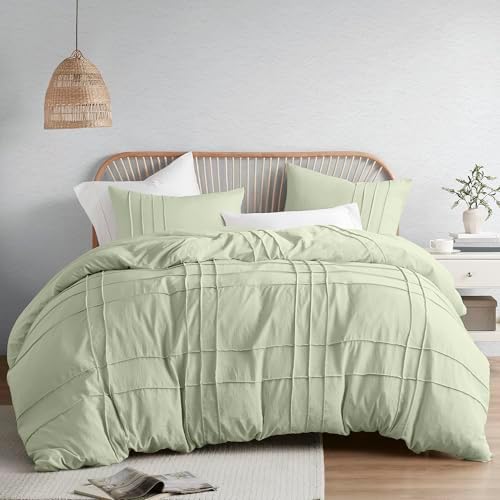 Comfort Spaces Cream Queen Size Duvet Cover Set - 3 Pieces Pintuck Pleated Duvet Cover Queen, All Season Lightweight, Extra Softness Pre-Washed Microfiber Queen Bedding Cover Shams, Full/Queen - Grand Goldman