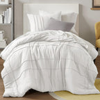 Comfort Spaces Cream Queen Size Duvet Cover Set - 3 Pieces Pintuck Pleated Duvet Cover Queen, All Season Lightweight, Extra Softness Pre-Washed Microfiber Queen Bedding Cover Shams, Full/Queen - Grand Goldman