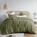 Comfort Spaces Cream Queen Size Duvet Cover Set - 3 Pieces Pintuck Pleated Duvet Cover Queen, All Season Lightweight, Extra Softness Pre-Washed Microfiber Queen Bedding Cover Shams, Full/Queen - Grand Goldman