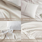 Comfort Spaces Cream Queen Size Duvet Cover Set - 3 Pieces Pintuck Pleated Duvet Cover Queen, All Season Lightweight, Extra Softness Pre-Washed Microfiber Queen Bedding Cover Shams, Full/Queen - Grand Goldman