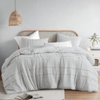 Comfort Spaces Cream Queen Size Duvet Cover Set - 3 Pieces Pintuck Pleated Duvet Cover Queen, All Season Lightweight, Extra Softness Pre-Washed Microfiber Queen Bedding Cover Shams, Full/Queen - Grand Goldman