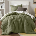 Comfort Spaces Cream Queen Size Duvet Cover Set - 3 Pieces Pintuck Pleated Duvet Cover Queen, All Season Lightweight, Extra Softness Pre-Washed Microfiber Queen Bedding Cover Shams, Full/Queen - Grand Goldman