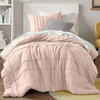 Comfort Spaces Cream Queen Size Duvet Cover Set - 3 Pieces Pintuck Pleated Duvet Cover Queen, All Season Lightweight, Extra Softness Pre-Washed Microfiber Queen Bedding Cover Shams, Full/Queen - Grand Goldman