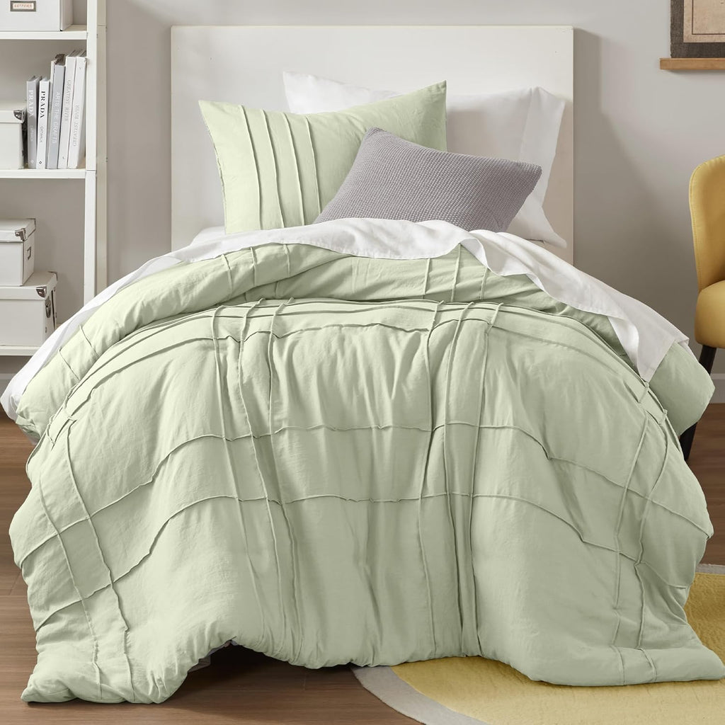 Comfort Spaces Cream Queen Size Duvet Cover Set - 3 Pieces Pintuck Pleated Duvet Cover Queen, All Season Lightweight, Extra Softness Pre-Washed Microfiber Queen Bedding Cover Shams, Full/Queen - Grand Goldman