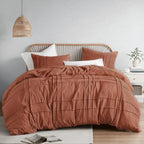 Comfort Spaces Cream Queen Size Duvet Cover Set - 3 Pieces Pintuck Pleated Duvet Cover Queen, All Season Lightweight, Extra Softness Pre-Washed Microfiber Queen Bedding Cover Shams, Full/Queen - Grand Goldman