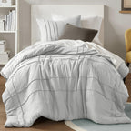 Comfort Spaces Cream Queen Size Duvet Cover Set - 3 Pieces Pintuck Pleated Duvet Cover Queen, All Season Lightweight, Extra Softness Pre-Washed Microfiber Queen Bedding Cover Shams, Full/Queen - Grand Goldman