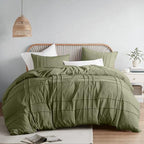 Comfort Spaces Cream Queen Size Duvet Cover Set - 3 Pieces Pintuck Pleated Duvet Cover Queen, All Season Lightweight, Extra Softness Pre-Washed Microfiber Queen Bedding Cover Shams, Full/Queen - Grand Goldman