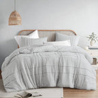 Comfort Spaces Cream Queen Size Duvet Cover Set - 3 Pieces Pintuck Pleated Duvet Cover Queen, All Season Lightweight, Extra Softness Pre-Washed Microfiber Queen Bedding Cover Shams, Full/Queen - Grand Goldman