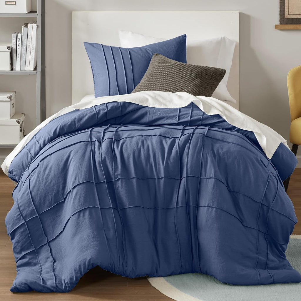 Comfort Spaces Cream Queen Size Duvet Cover Set - 3 Pieces Pintuck Pleated Duvet Cover Queen, All Season Lightweight, Extra Softness Pre-Washed Microfiber Queen Bedding Cover Shams, Full/Queen - Grand Goldman