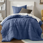 Comfort Spaces Cream Queen Size Duvet Cover Set - 3 Pieces Pintuck Pleated Duvet Cover Queen, All Season Lightweight, Extra Softness Pre-Washed Microfiber Queen Bedding Cover Shams, Full/Queen - Grand Goldman