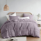 Comfort Spaces Cream Queen Size Duvet Cover Set - 3 Pieces Pintuck Pleated Duvet Cover Queen, All Season Lightweight, Extra Softness Pre-Washed Microfiber Queen Bedding Cover Shams, Full/Queen - Grand Goldman