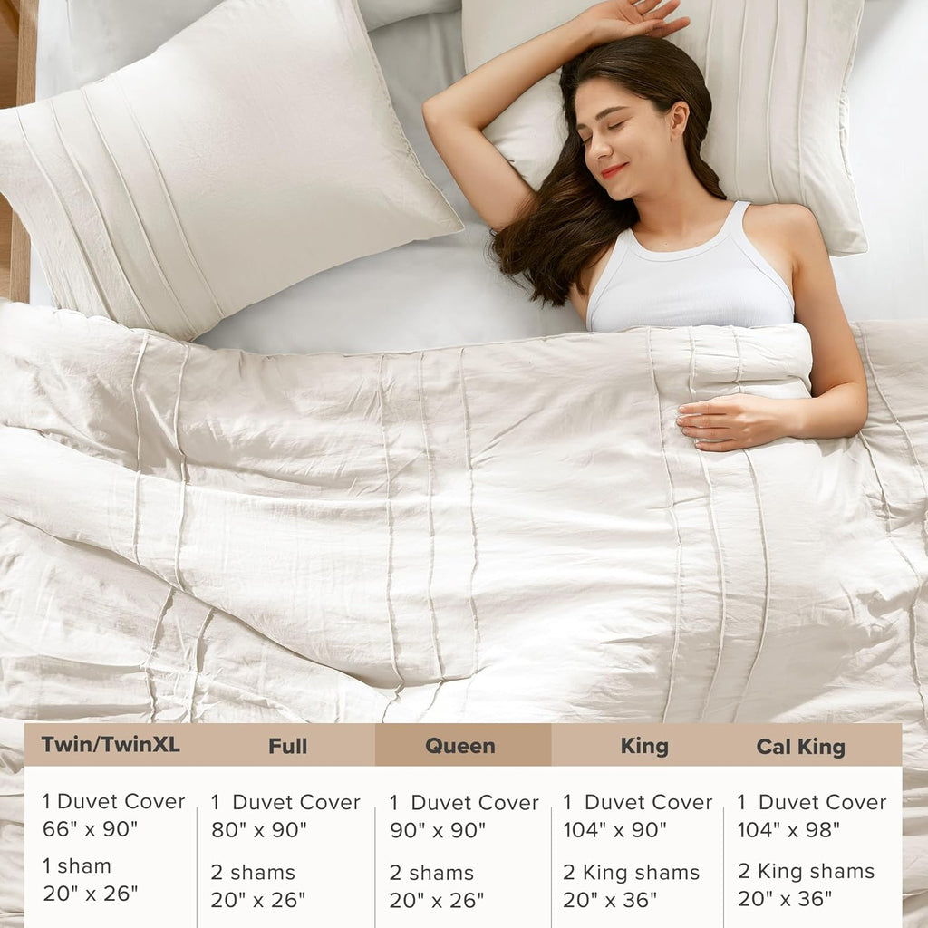 Comfort Spaces Cream Queen Size Duvet Cover Set - 3 Pieces Pintuck Pleated Duvet Cover Queen, All Season Lightweight, Extra Softness Pre-Washed Microfiber Queen Bedding Cover Shams, Full/Queen - Grand Goldman