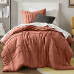 Comfort Spaces Cream Queen Size Duvet Cover Set - 3 Pieces Pintuck Pleated Duvet Cover Queen, All Season Lightweight, Extra Softness Pre-Washed Microfiber Queen Bedding Cover Shams, Full/Queen - Grand Goldman